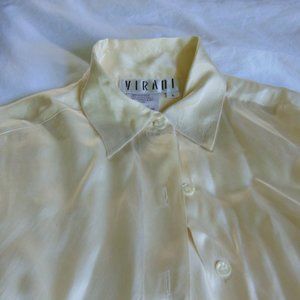 VIRANI  Women Top Blouse Button-down Long Sleeve Cream 100% Silk  size M